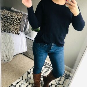 J Crew Merino Wool Pocket Tunic Sweater Navy Blue Size Small Soft Cozy Pullover